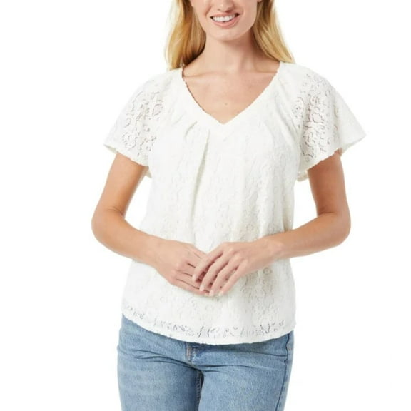Cupio Ladies' Size Large (10-12) Soft Lined Lace Top, Cream (Whisper White)