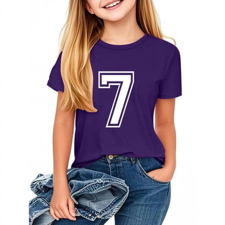 Eltusu Girls T-shirts Crew Neck Casual Athletic Pullover Short Sleeve Tops Purple Size 7-8 T