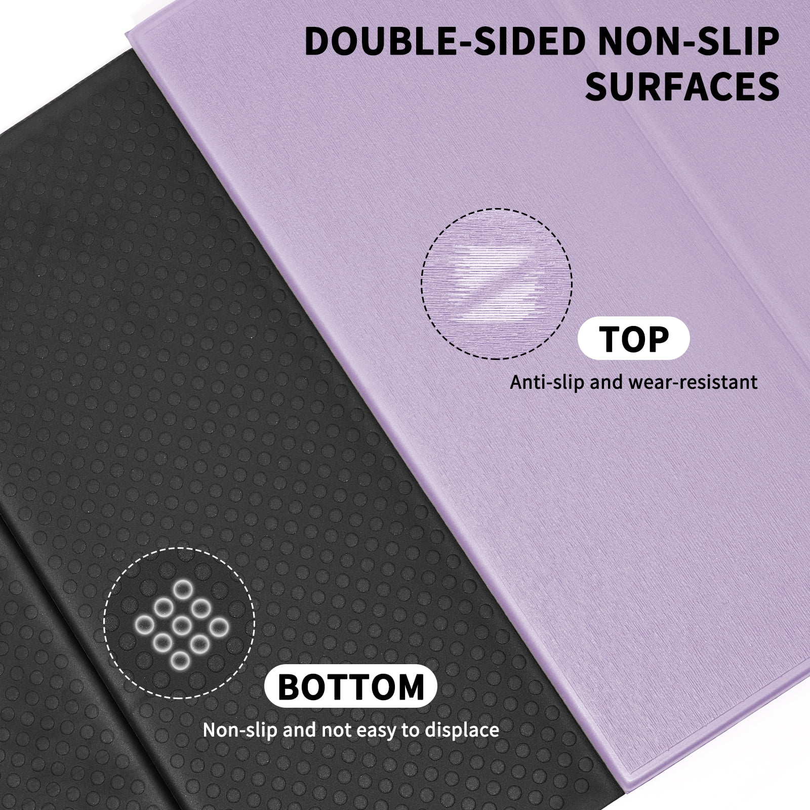 Frach Wide Foldable Yoga Mat Extra Large 75"x32" Fast-Folding & Versatile Use Non-Slip TPE for Workout & Home Gym (Light Purple+Black)