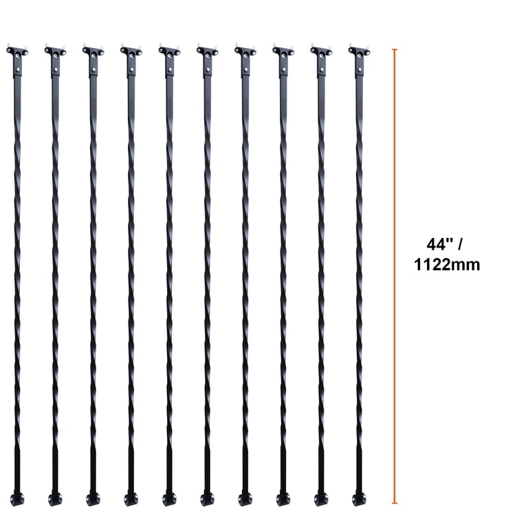 VEVOR 5-Pack Staircase Metal Balusters – 44 Inch X 1/2 Inch Galvanized Steel, S-Shape Decorative Spindles With Shoes & Screws, Satin Black