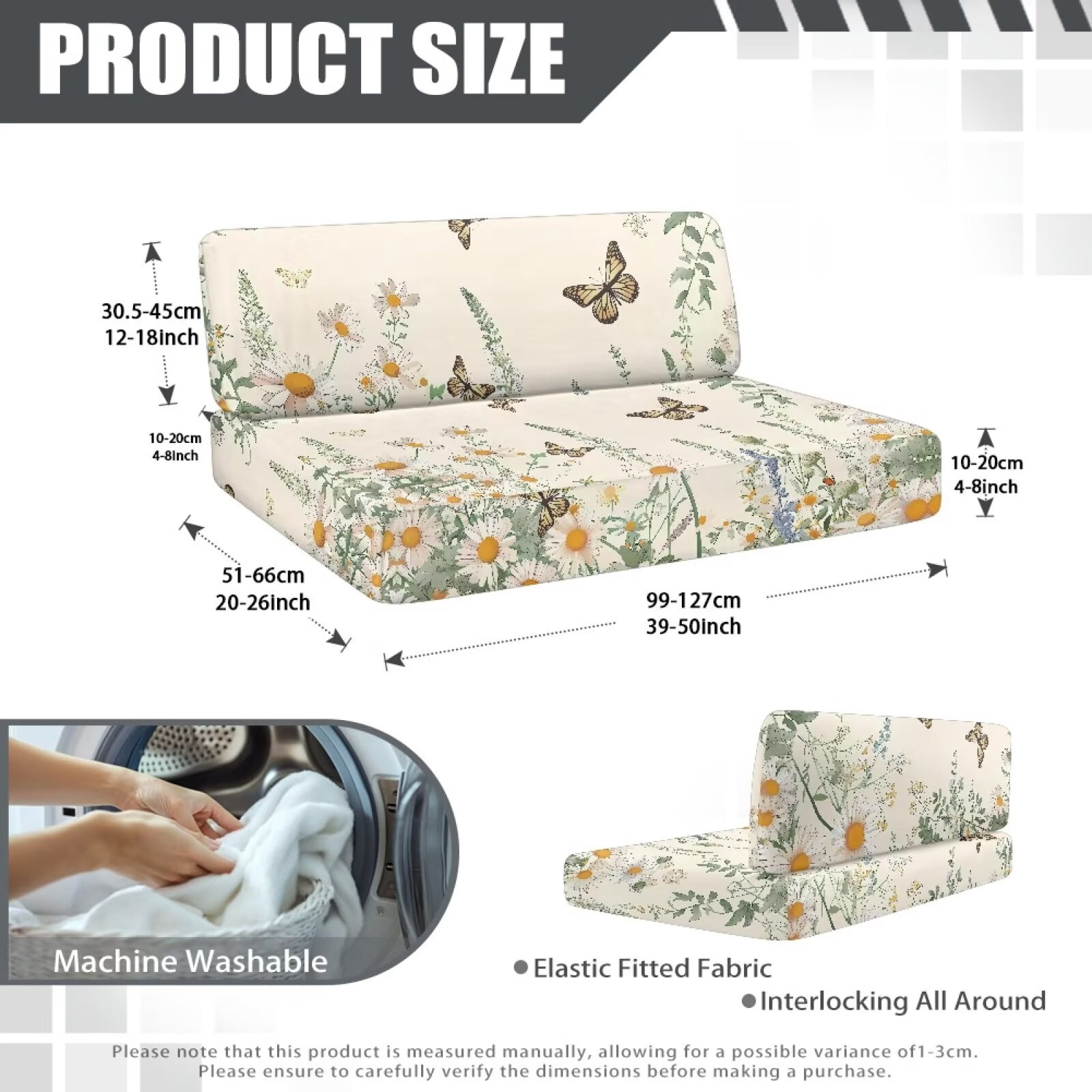 XYZCANDO Beautiful Butterfly Flower RV Dinette Cushions Leafy Daisy Pattern Universal RV Accessories Comfortable Couch Cushion Covers Loveseat Sofa Chair Cover Furniture Protector Stretchable