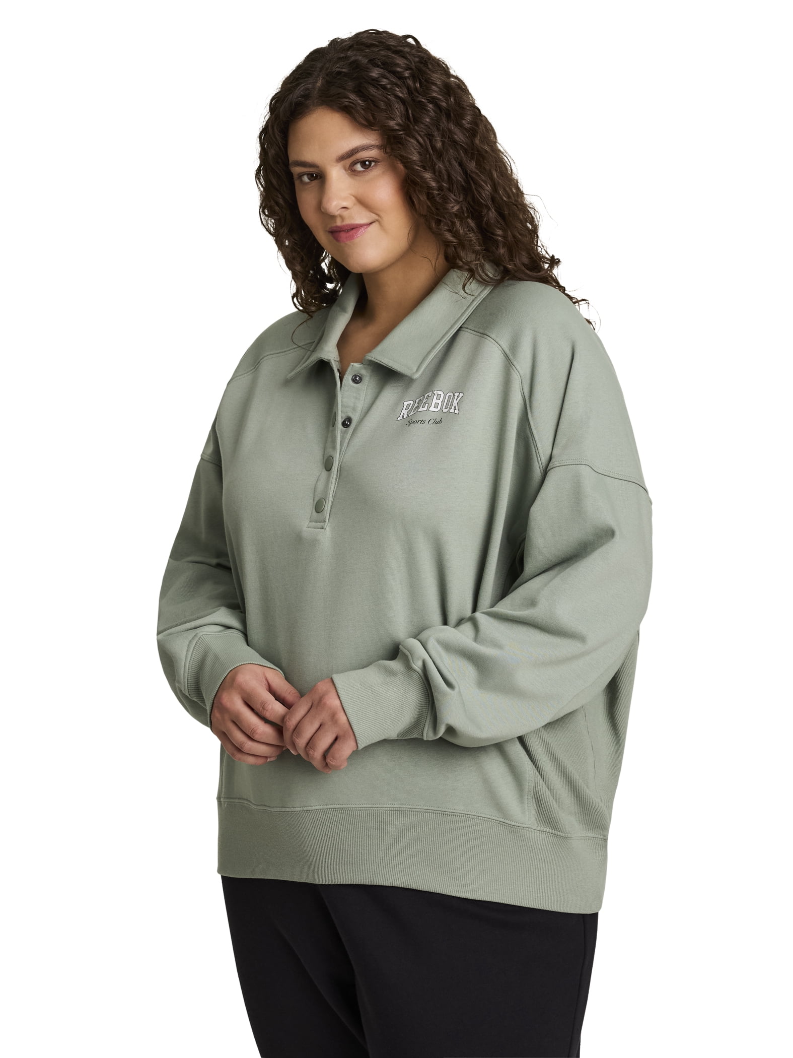 Reebok Women's and Women's Plus All Seasons Oversize Polo Sweatshirt, Sizes XS-4X