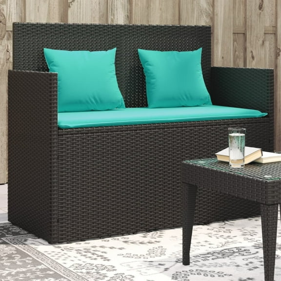 vidaXL Patio Bench with Cushions Black Poly Rattan