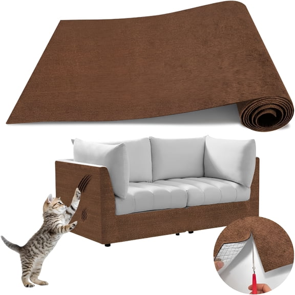 XIBUFE Trimmable Cat Scratch Furniture Protector, 39.3X15.8In Adhesive Cat Scratch Pad Deterrent for Cat Couch Furniture, Wall Protector, Covering Cat Tower, Brown