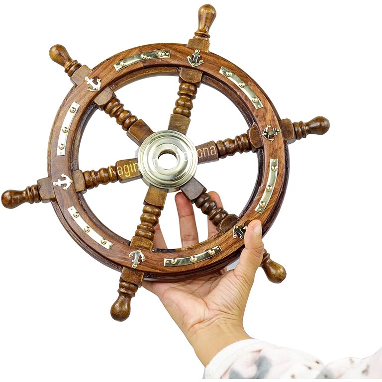 Nagina International Nautical Premium Sailor's Hand Crafted Brass & Wooden  Ship Wheel | Luxury Gift Decor | Boat Collectibles (20 Inches, Anchor &