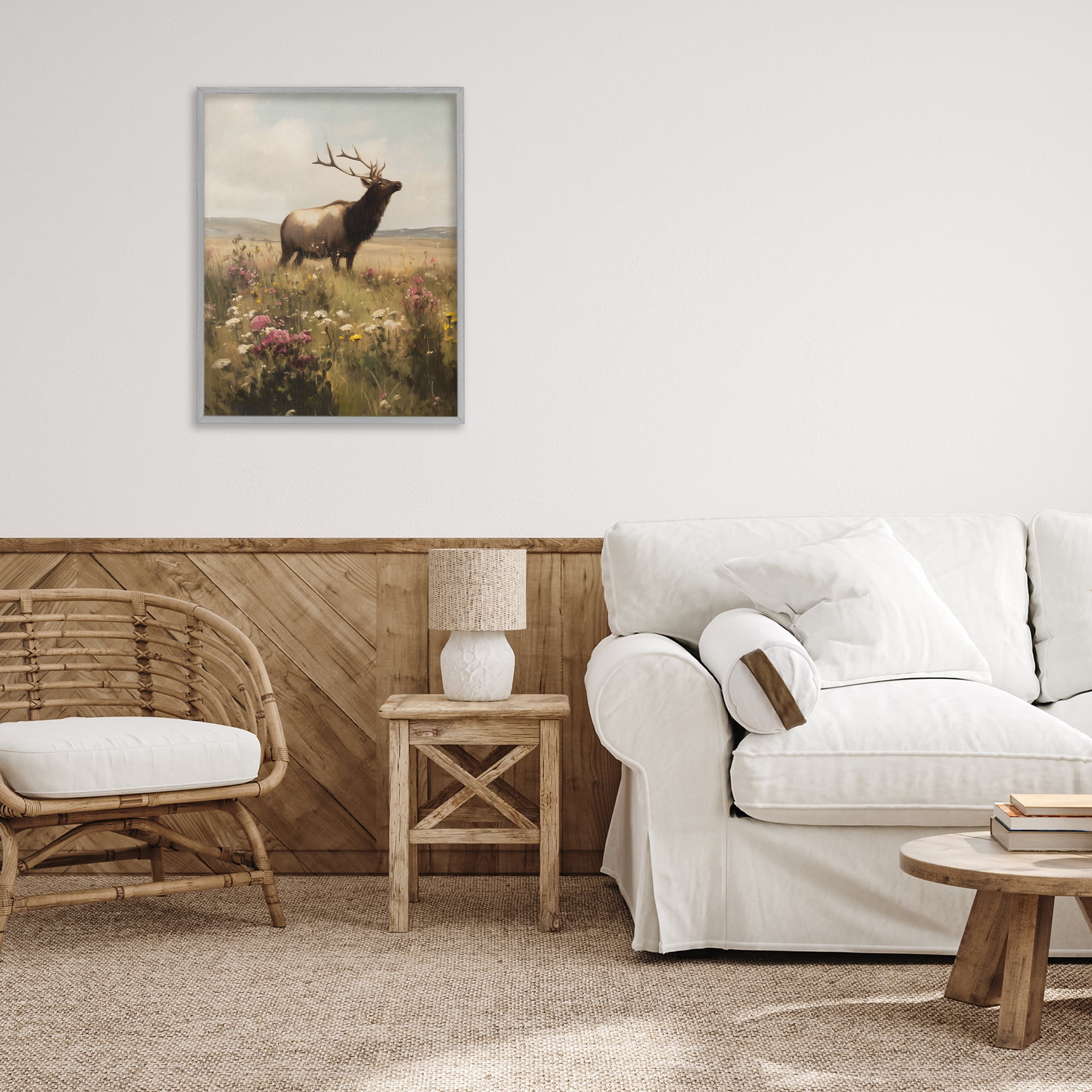 Stupell Industries Elk in the Wildflower Meadow Gray Framed Giclee Art, design by Arlington Prints