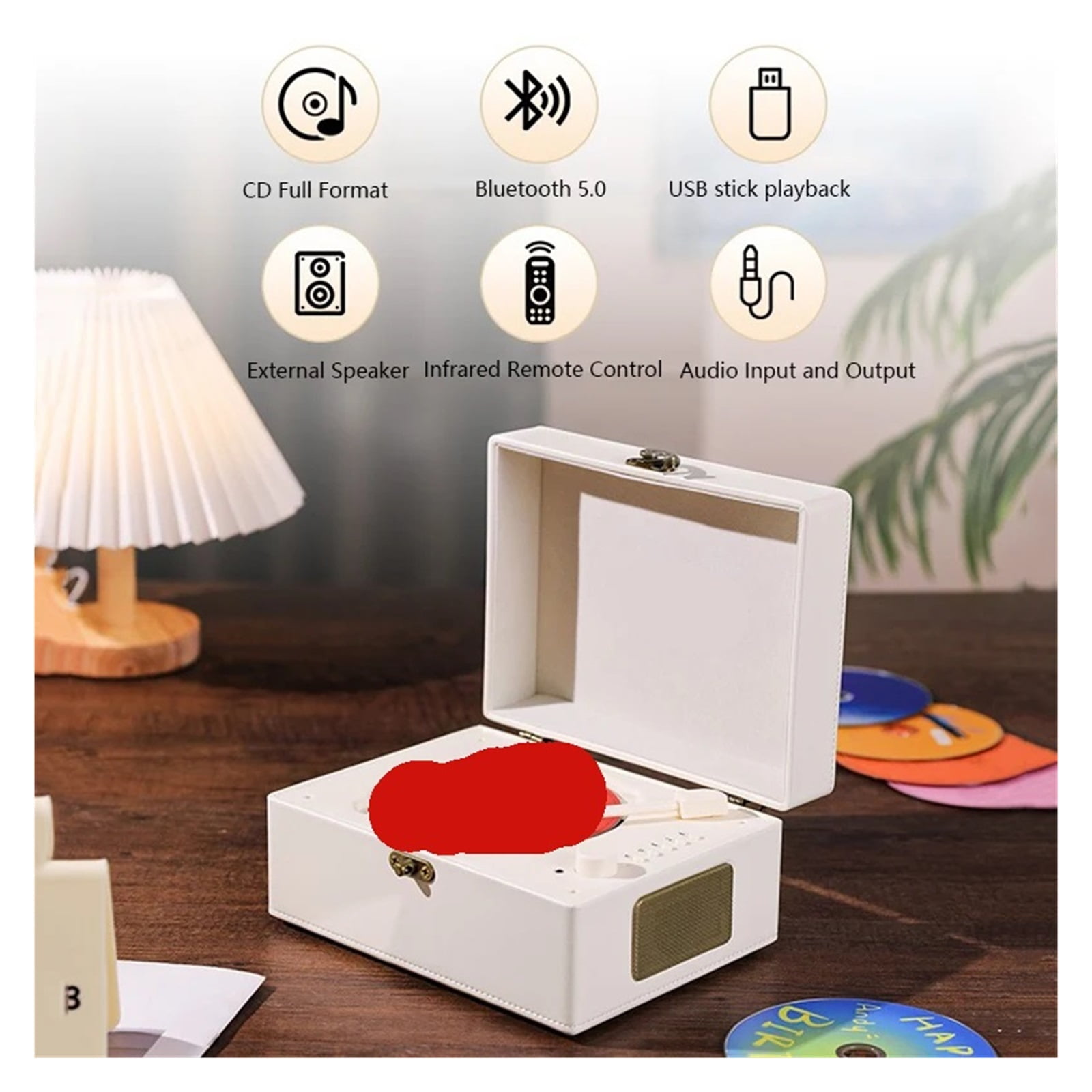 Vintage Leather CD Player Two-Way Bluetooth 5.0 Built-In Speaker Portable Rechargeable CD Music