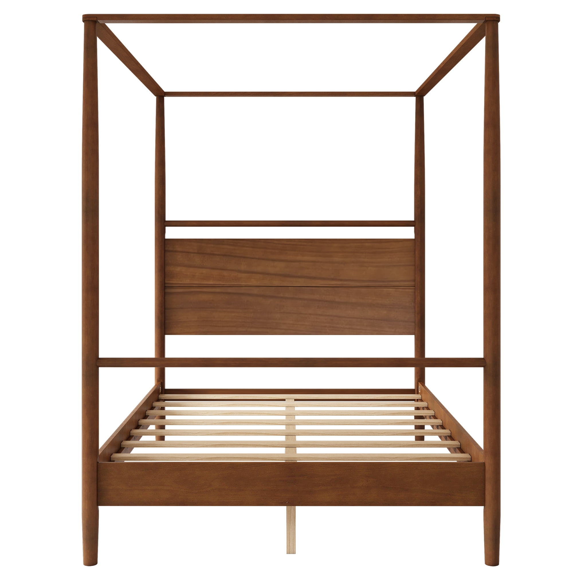 Euroco Wood Full Size Canopy Bed, Platform Bed with Four Posters, Walnut