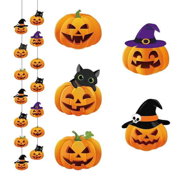 Halloween Garland 2 Pack Hanging Paper Pumpkin Cutouts for Indoor Outdoor Porch Wall Halloween Party Decorations