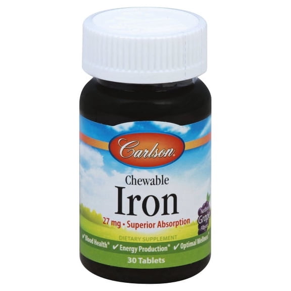 Carlson Chewable Iron, Natural Grape, 27 mg, 30 Tablets