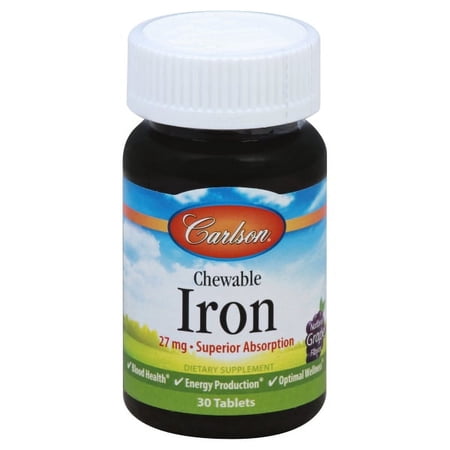 Carlson Chewable Iron, Natural Grape, 27 mg, 30 Tablets