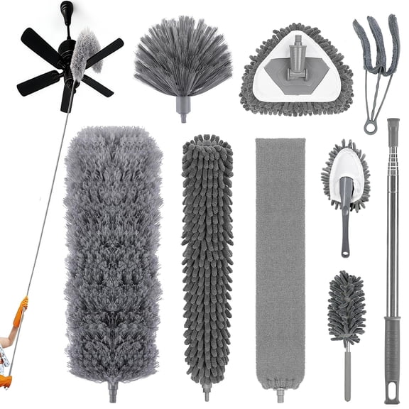 GARITIN Dusters for Cleaning with 84" Extension Pole, Ceiling Fan Duster Cobweb Duster for High Ceilings, Washable Reusable Microfiber Duster Kit for for Ceiling Fan Webs, Blinds