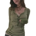 thumbnail image 2 of Sedceaty Women Long Sleeve Knit Tops Casual Striped 3/4 Button Pullover Shirt with Pockets for Club Streetwear, 2 of 4
