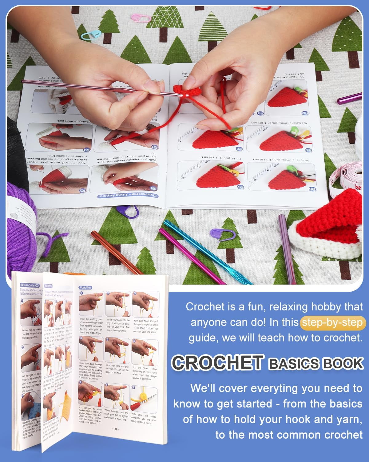 Crochet Kit for Beginners Young and Old, First Adults Include 23pcs Hooks, 655 Yards Yarn Set Crocheting, Instruction, Bag, Accessories Supplies, Navy
