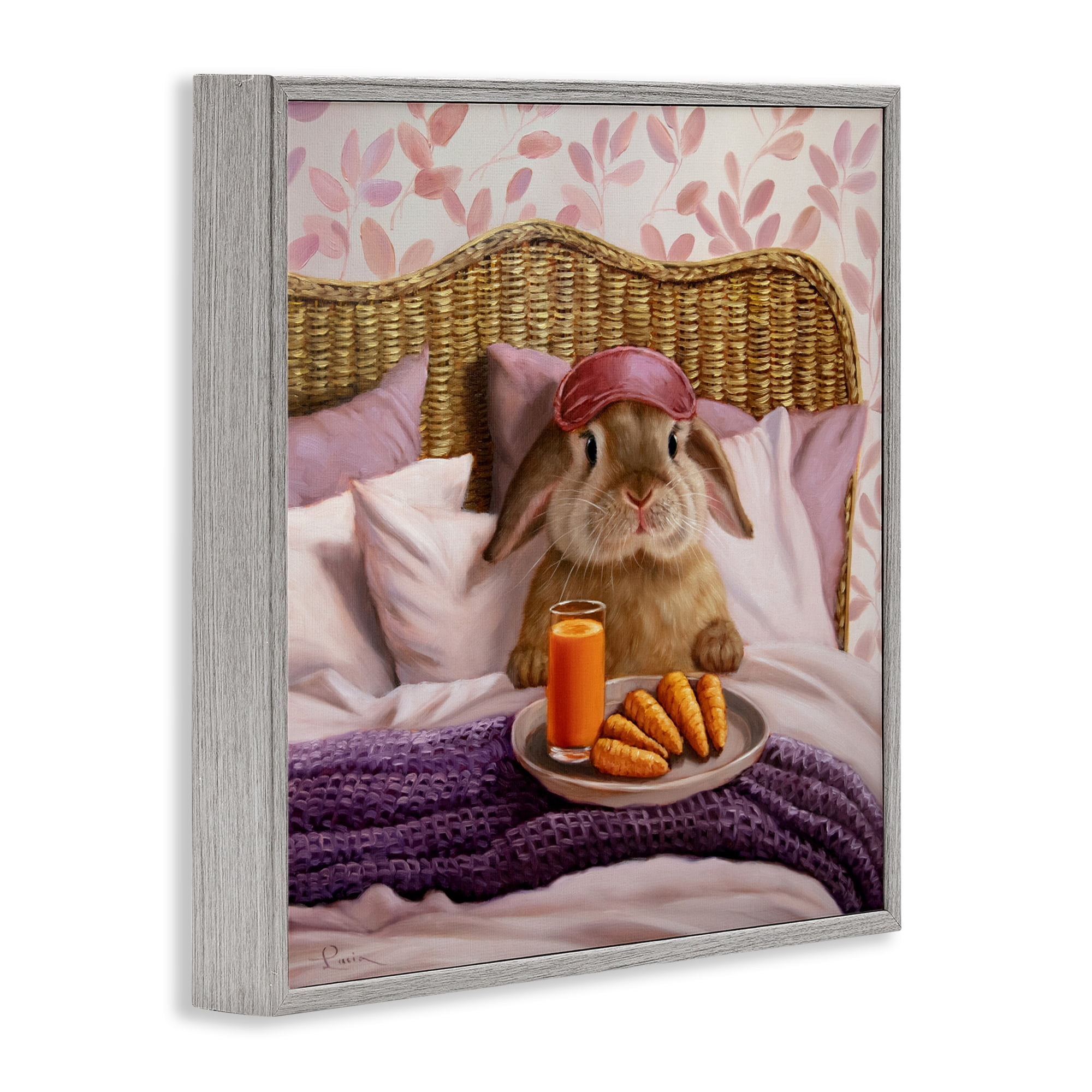 Stupell Industries Hoppy Meal Bunny in Bed Gray Framed Giclee Art, design by Lucia Heffernan