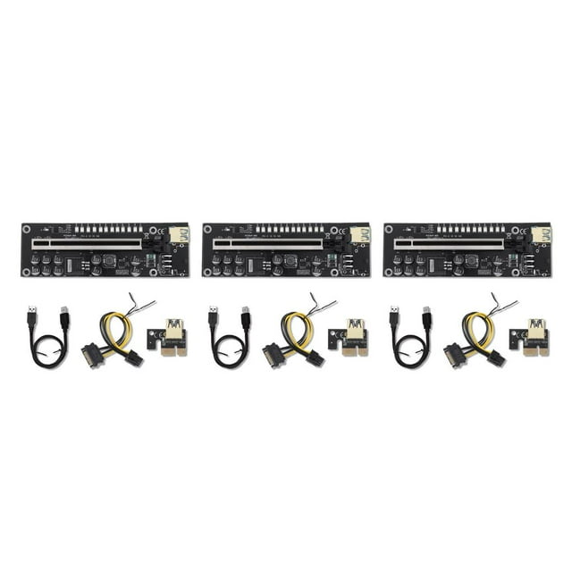 kurtrusly PCI-E LED Video Card Expansion Graphics Cards 8 Solid-state Capacitors 6 Pin 4 Pin Extender Adapter for Mining No.01 3Set