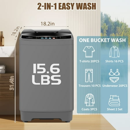 Veeboto Washing Machine, 15.6 lb Portable Washer with LED Display, 10 Programs & 8 Water Levels, Tub and Spin-Dry Combo with Child Lock with Delayed Start for Apartments, Dorms, Home and More