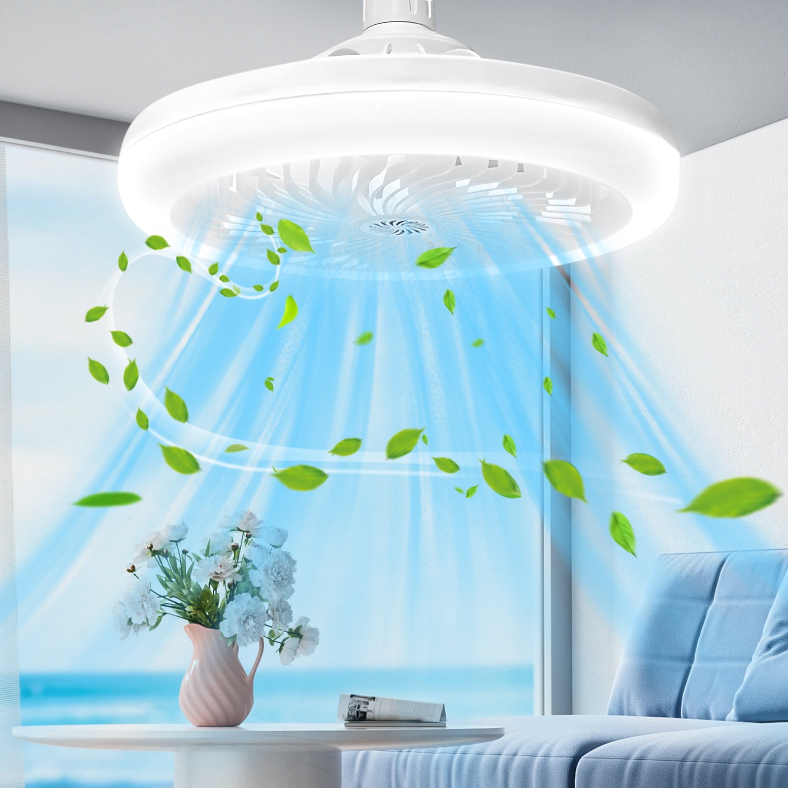 Ceiling Fan with Light & Aromatherapy, 10" Universal Head Socket Fan with 3-Speed Quiet Fan, 3-Color Dimmable LED Hidden Fan for Bedroom, Closet & Kitchen