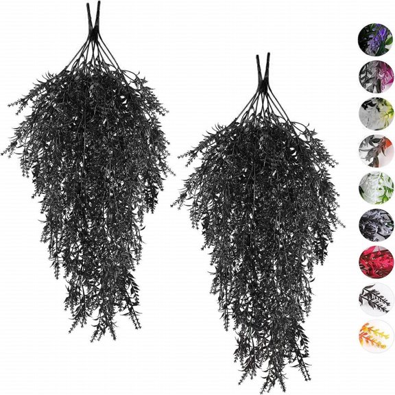 Haidf 2Pcs Artificial Hanging Flowers, Fake Hanging Lavender Vines Silk Flowers with Branches, UV Resistant Realistic Faux Flowers Fake Hanging Plants for Home Garden Wedding Decor, 30.3", Black