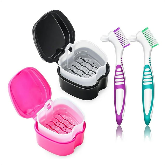 Estuche para Baño Dentaduras Postizas, Paquete 2, Recipiente para Limpieza Dentaduras Postizas, Contenedor para Remojo Dentaduras Postizas, Caja Almacenamiento para Baño Dental A
