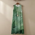 thumbnail image 4 of Xoenoiee Dark Green Tree Leaf Print Cotton Linen Summer Dresses for Women Hawaiian Crewneck Maxi Dress Beach Vacation Clothes Ankle-Length Sleeveless Boho Sundress with Side Pockets, Size S, 4 of 7