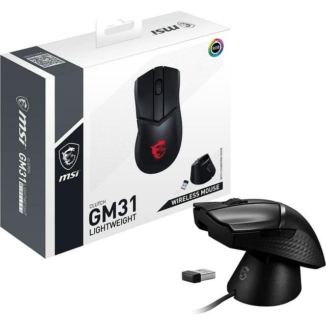Ratón para juegos MSI Clutch GM31, ligero, inalámbrico, 12 K DPI