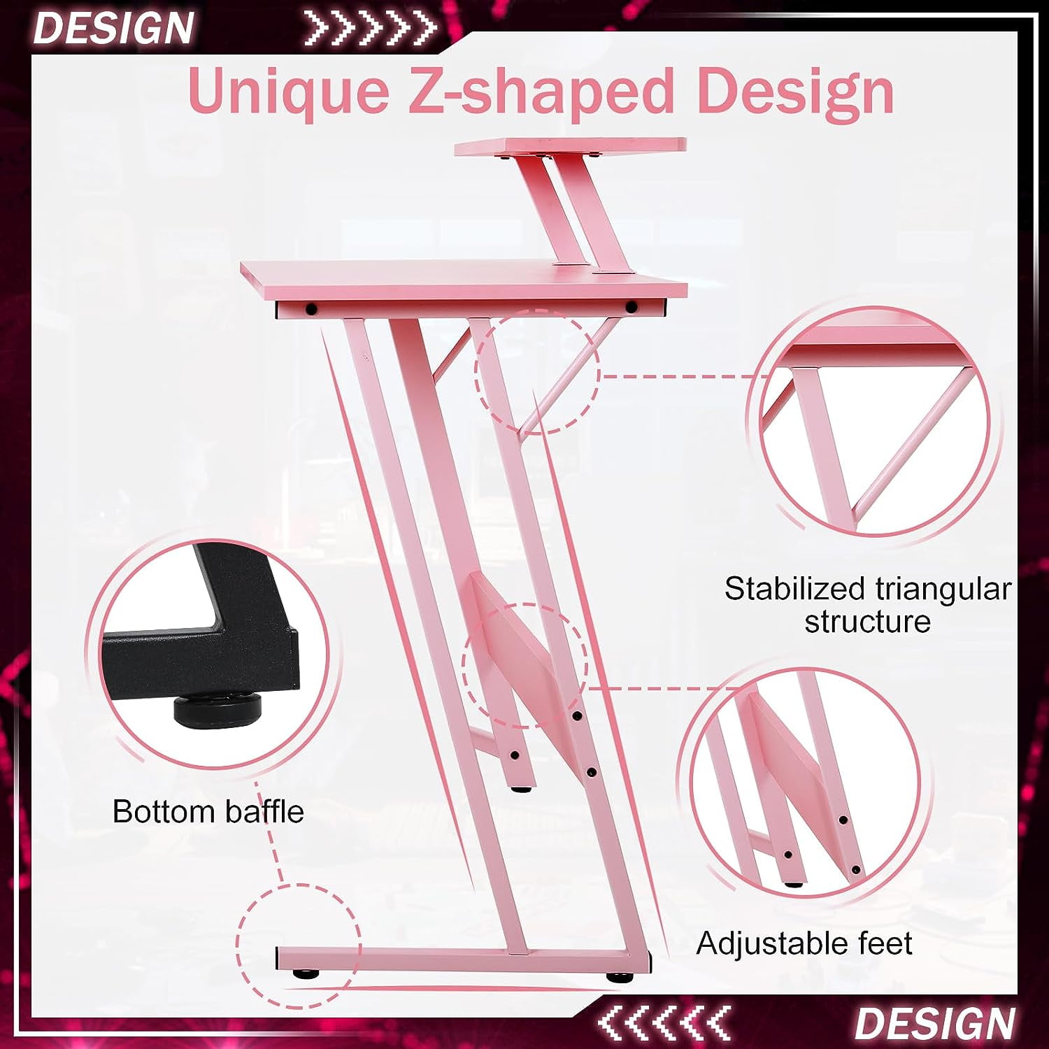 Dkelincs L Shaped Gaming Desk 50.4 inch Corner Computer Desk Table with Removable Shelf for home Office, Pink