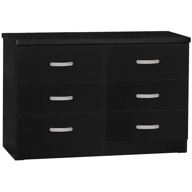 Better Home Products Commode Double en Bois Megan à 6 Tiroirs, Noire