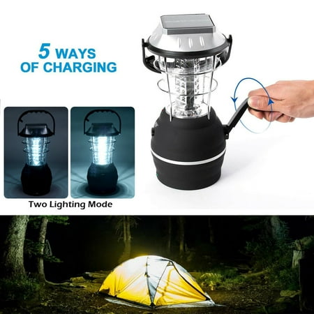 2Pcs Solar Lantern Camping LED Lamp USB Rechargeable Tent Outdoor Hiking Lamp