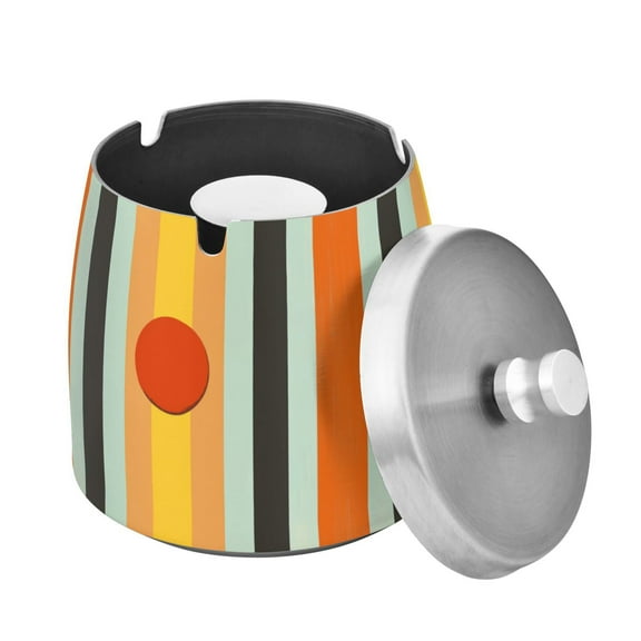Yayeee Ashtray with Lid for Cigarette Smokeless Stainless Steel Home Ash Holder, Stripes and Circle