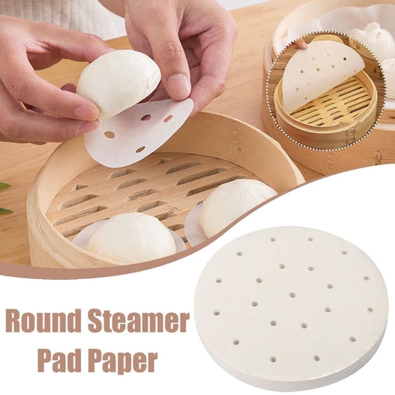 50PCS Disposable Steamer Paper – Round Perforated Baking Sheets, Non-Stick Oil-Resistant Steamer Liners for Dumplings & Buns