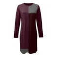 thumbnail image 5 of CAIXIA Women's Autumn Winter Dress Pile Collar Dress Long Sleeve Dress Assorted Pockets Casual Elegant Vintage Slit Dress,Wine, 5 of 5