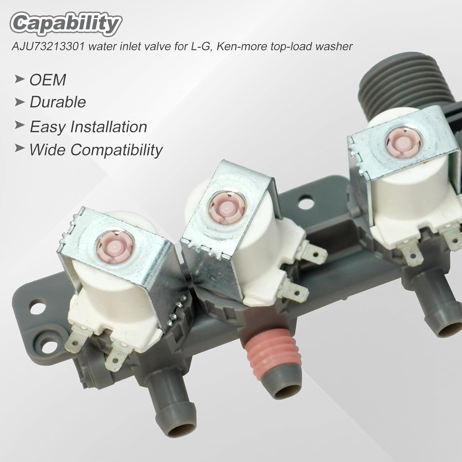 RVKXHD AJU73213301 AJU75152601 5221EA1008F Washer Water Inlet Valve (OEM part), 2025 UPGRADED water valve replaces for Kenmore LG washing machines wt7200cw,79631522211, wt4801cw,wt1201cw (8.7 Inch)