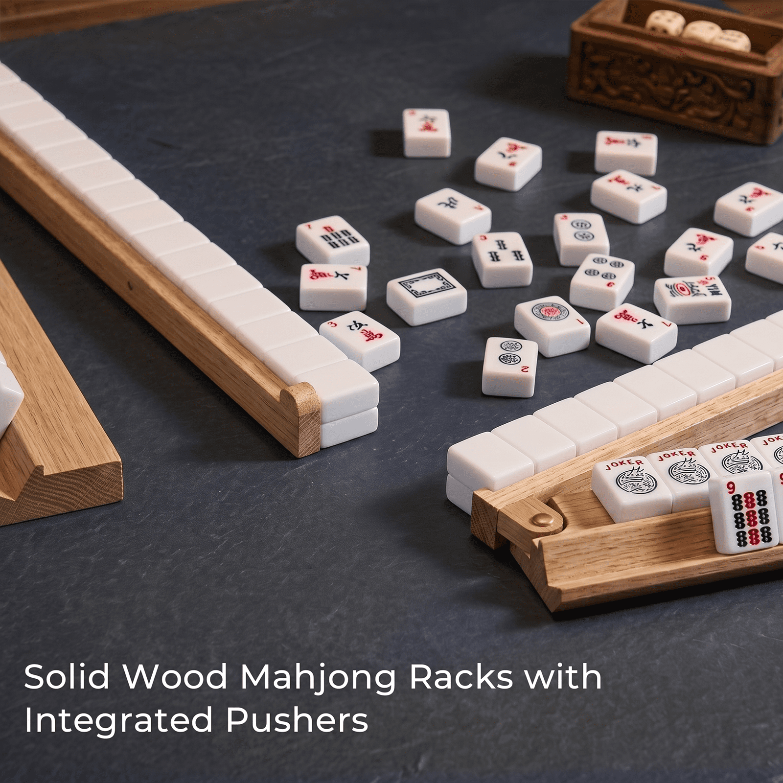 Grhonior Wooden Mahjong Racks with Pushers, Premium for American Mah Jongg/Dominoes, Set of 4, 17.5 Inches