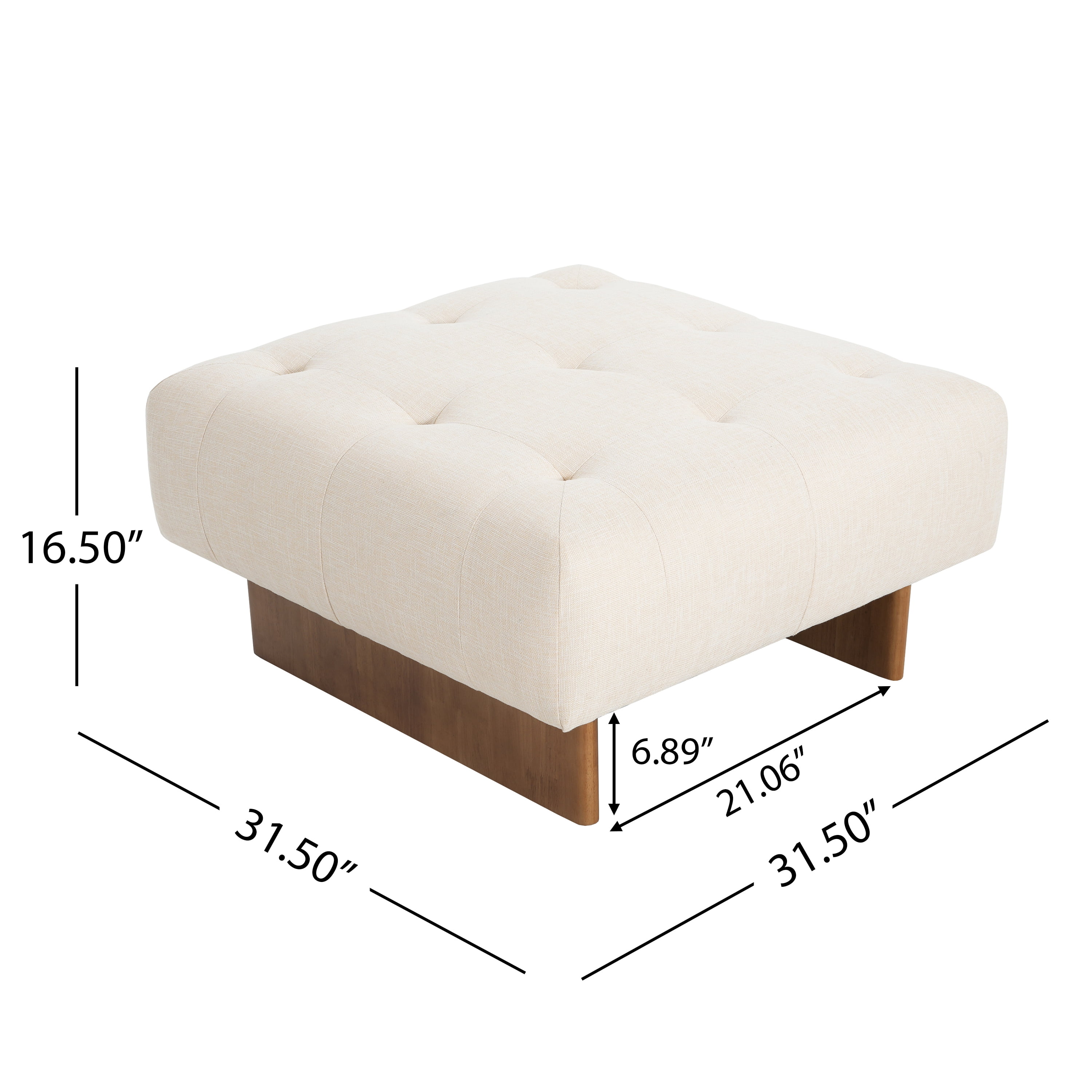 Euroco 31.5" Large Square Upholstered Tufted Linen Ottoman, Modern Accent Foot Stool Ottoman Coffee Table with Solid Wood Legs for Living Room, Beige