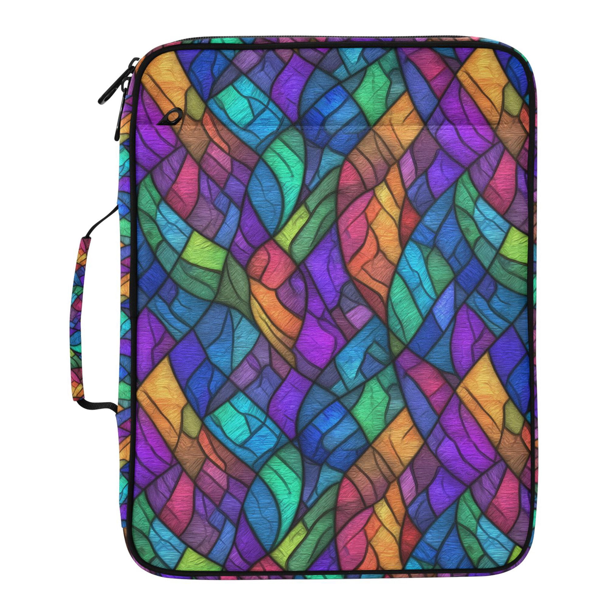 FORMRS Accordion File Folder A4 Size 7-Pocket Expanding Document Organizer Bag with 3 Ring Binder, Vibrant Stained Glass Pattern