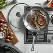 Demeyere Essential 5-ply 12.5-inch Stainless Steel Fry Pan with Lid, Dishwasher safe
