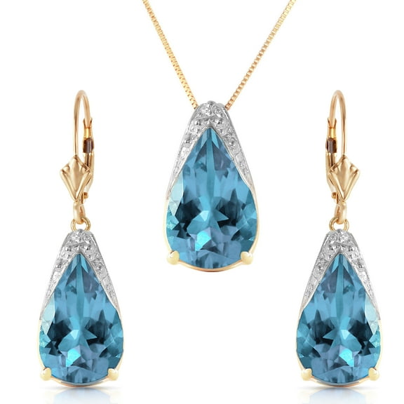 Galaxy Gold 14k 22" Yellow Gold Blue Topaz Drop Necklace and Earrings Set