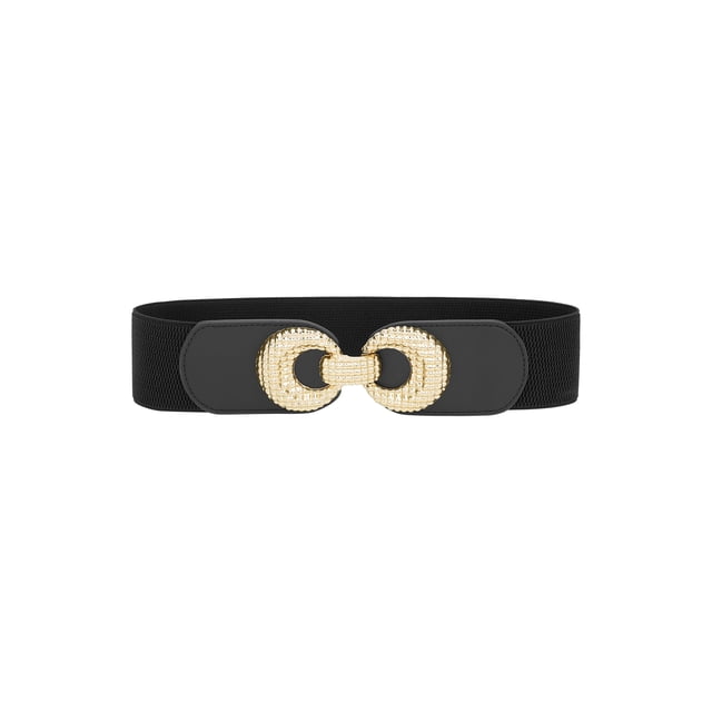 Cinturón elástico para mujer INSPIRE CHIC con hebilla de doble anillo de aleación, adecuado para falda o vestido, 67x6cm/26.4x2.4" negro