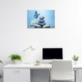 thumbnail image 4 of ZHONGYUTONG Zen Picture Bathroom Wall Art Stone Teal Butterfly White Flowers Canvas Prints Blue Artwork Spiritual Wall Decor for Yoga Spa Meditation Room (12.00" x 18.00"), 4 of 6