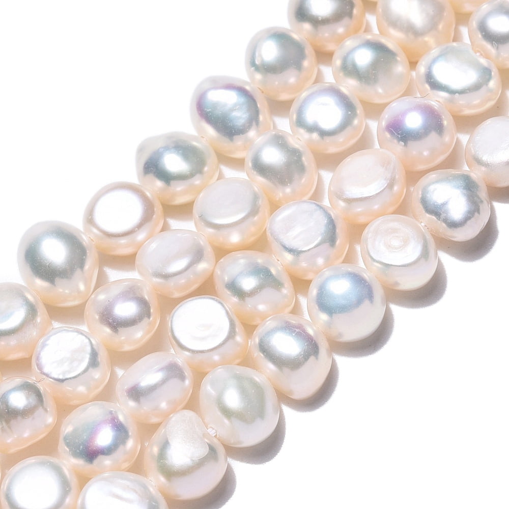 Natural Cultured Freshwater Pearl Beads Strands Two Sides Polished Creamy White 6~6.5x6~8.5x4~6mm Hole: 0.6mm about 56~57pcs/strand 13.58~13.98''(34.5~35.5cm)