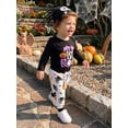 thumbnail image 4 of RUINIXCW Baby Boy Girl My First Halloween Outfit Fall Clothes Funny Pumpkin Ghost Spider Print Crew Neck Long Sleeve Romper Pants and Hat 3 Pcs Set, 4 of 7