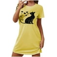 thumbnail image 2 of Aobny Cat-Print Summer Nightgowns for Women's Thin Yellow Sleep Dresses Crew Neck Short Short Sleeve Adults Tops Soft, 2 of 6
