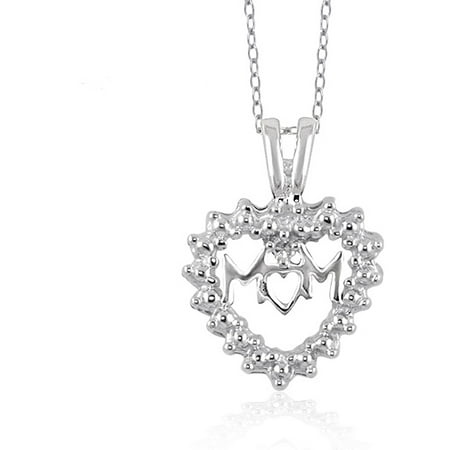 JewelersClub 1/5 Carat T.W. White Diamond Sterling Silver Mom Heart Pendant