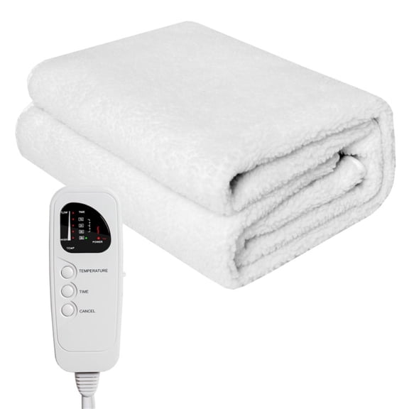 71 x 31 Inch White Massage Bed Warmer Heating Pad with 5 Heat Settings Machine Washable Design