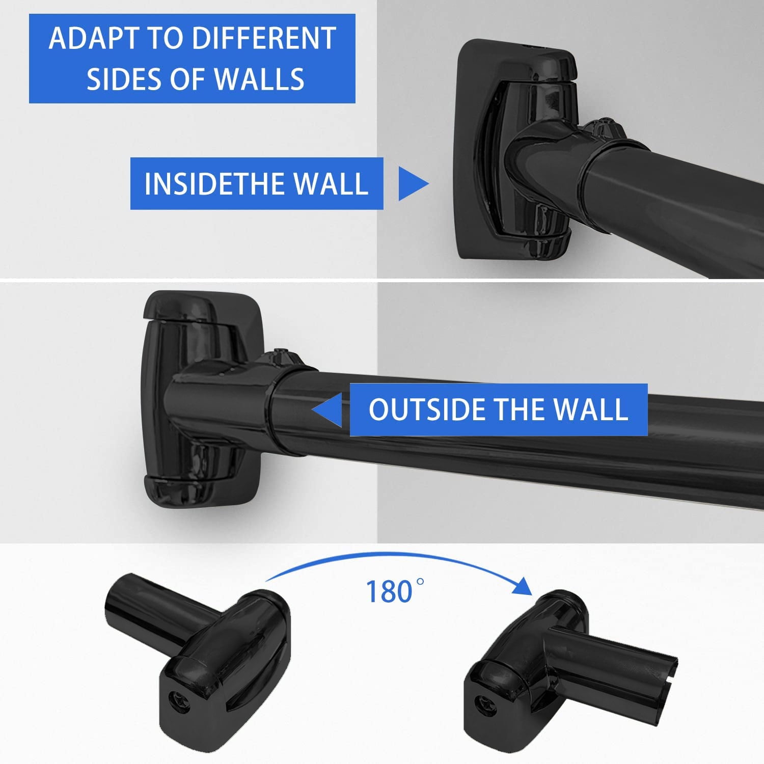 Curved Shower Curtain Rod, Adjustable Arched Shower Curtain Rod, Stainless Steel SUS304 Rustproof Expandable Shower Cartain Rod for Bathtub. Black Color