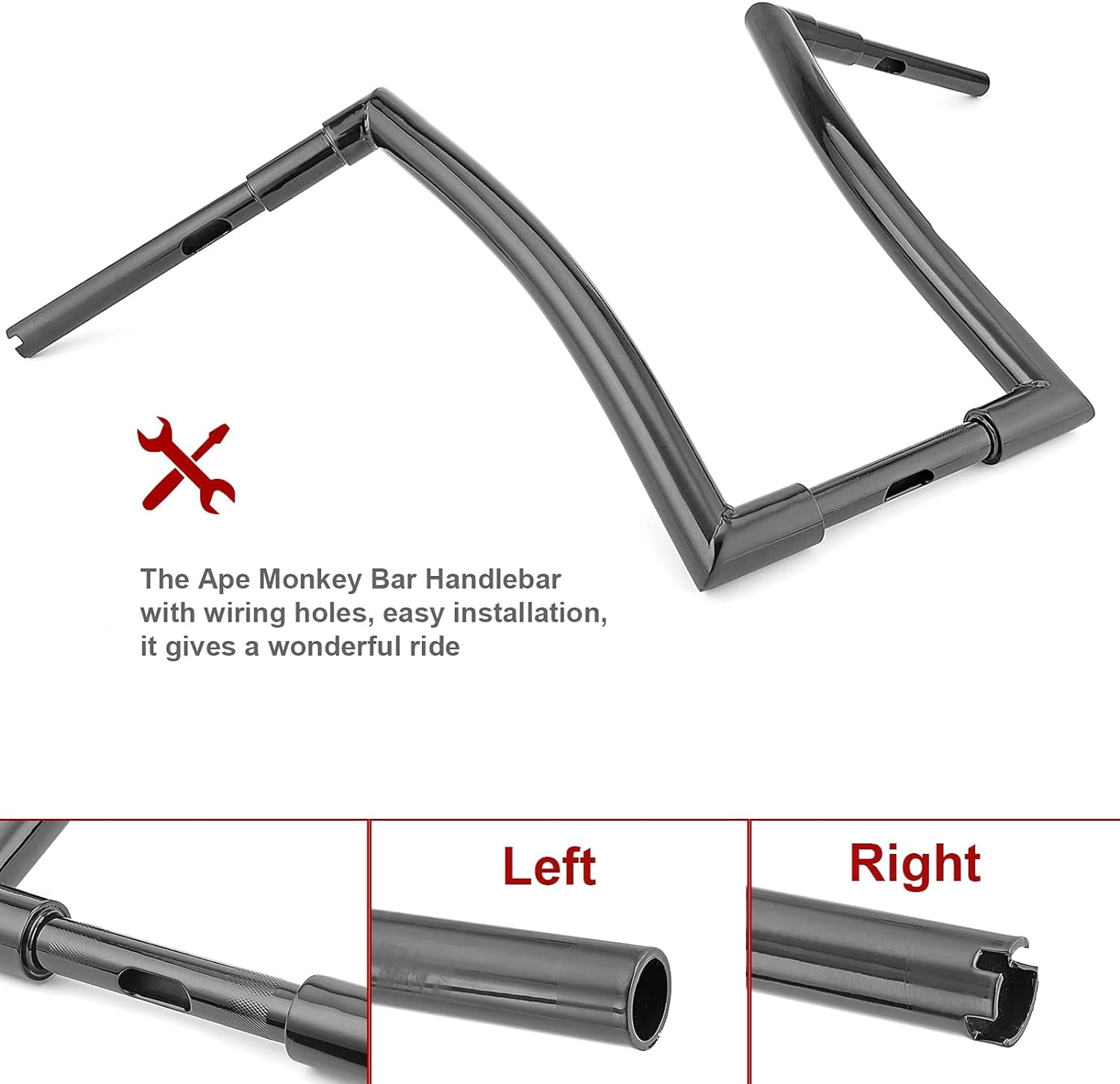 Wsays 12" Rise Ape Handlebar 1.5" Fat Monkey Bar Handlebar Black Compatible with Harley Softail Sportster XL 883 1200 Dyna with Road King 1994-2022 with Road Glide 1998-2013 Model