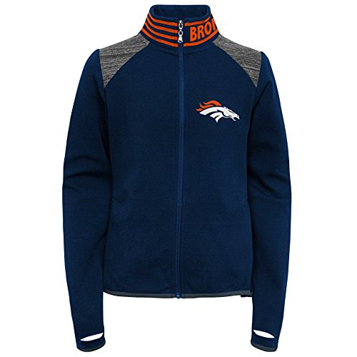 NFL Denver Broncos Kids Linebacker Raglan Hooded Pullover Dark Navy 5-6 Kids Medium