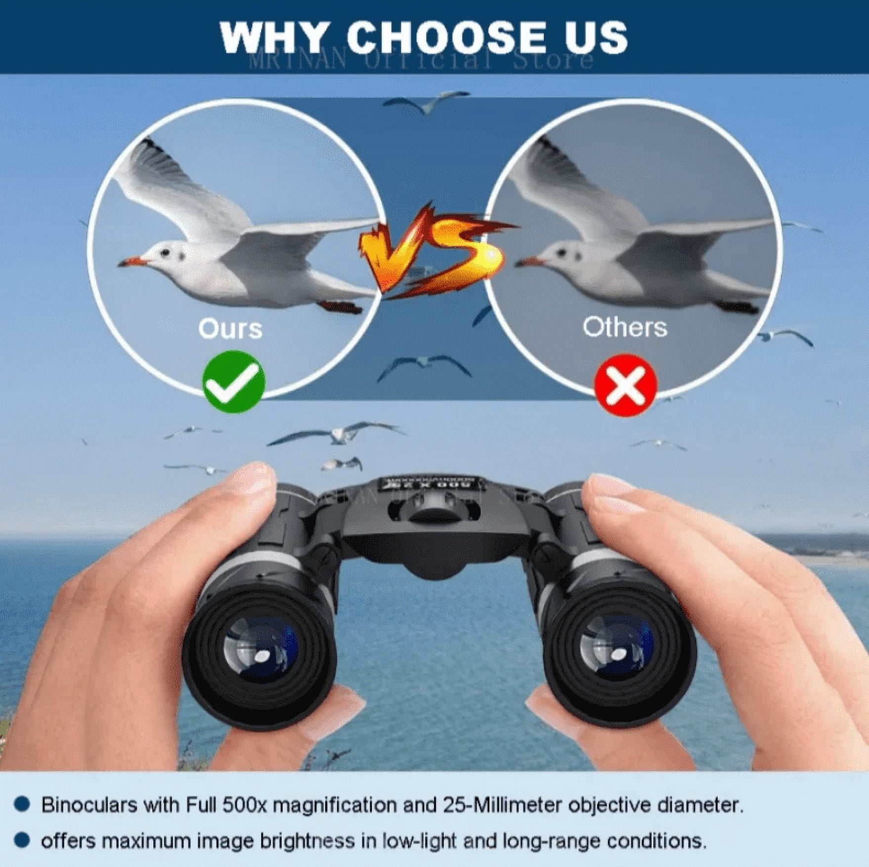 500X25 HD Zoom Portable Powerful Binoculars Long Range BAK4 Telescope Folding FMC Binoculars for Hunting Camping Travel
