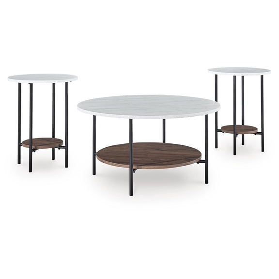 Signature Design by Ashley Wrenwich 3-Piece Coffee Table Set with End Tables - Brown/Black/White Finish